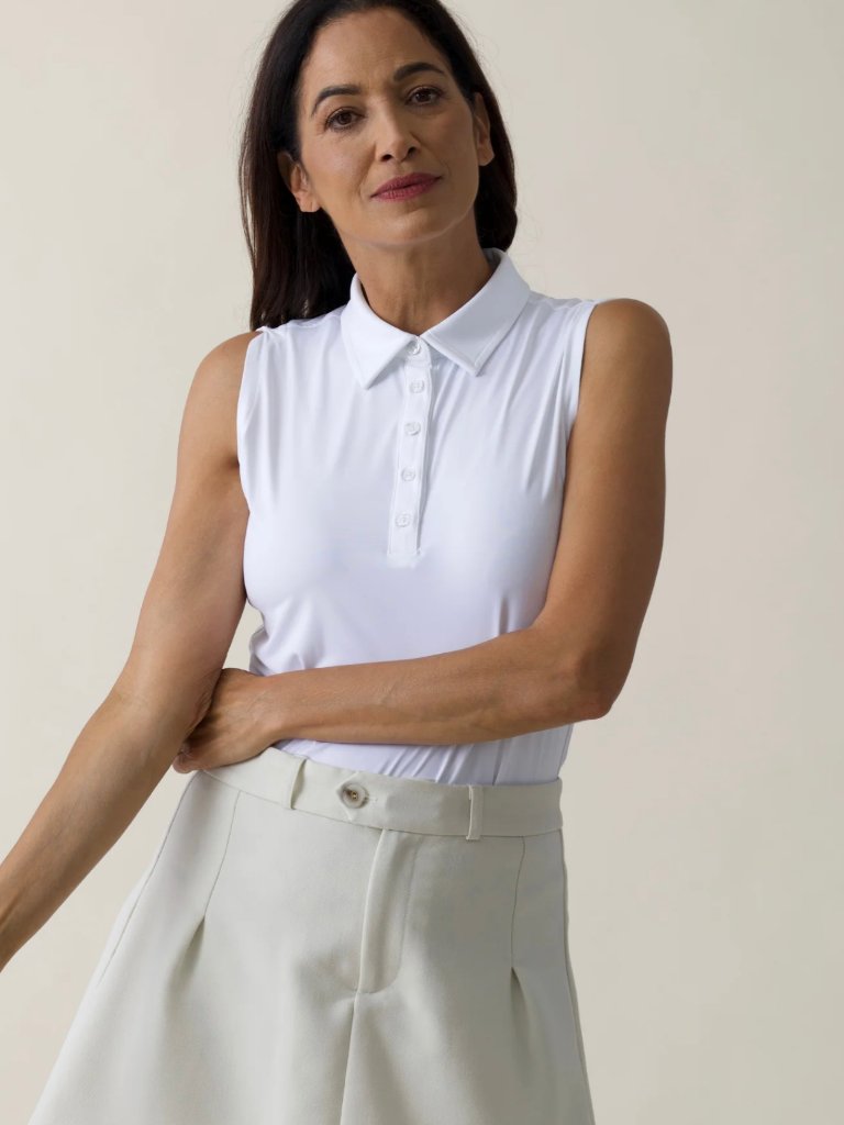A Putnam Butter Soft Classic Sleeveless Cropped Polo Salmon Rose Pink Medium Nwt — image 2 of 7